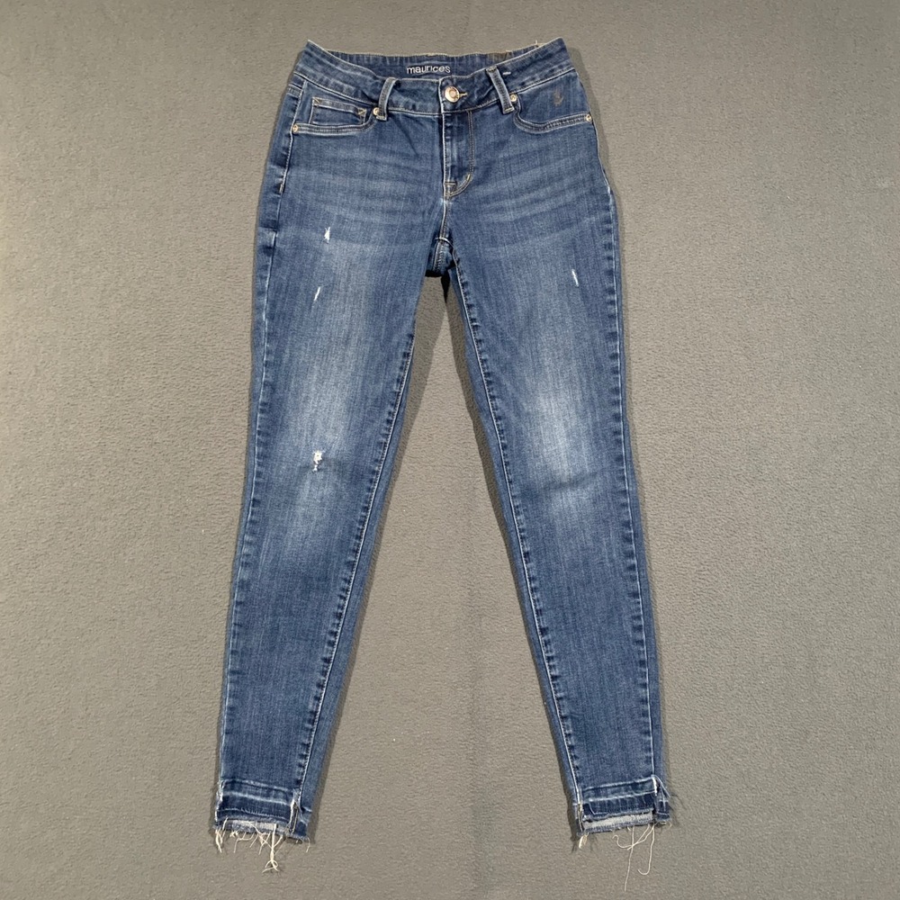 Maurices Skinny Jeans Womens Size S Regular Blue Distressed Raw Hem Denim